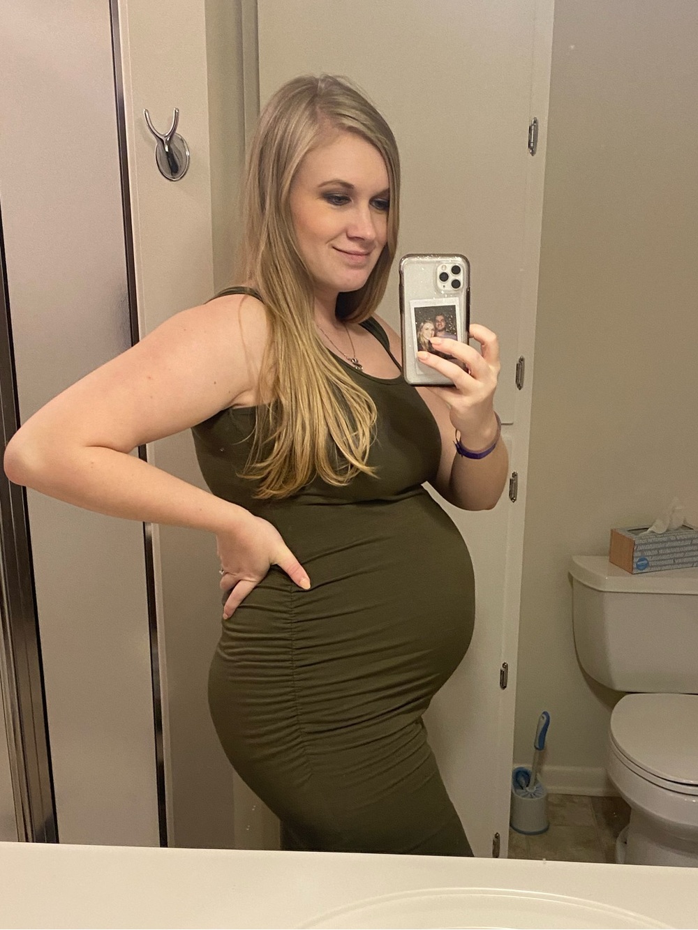 Olive Green Sleeveless Ruched Maternity Bodycon Fitted Dress Size Medium